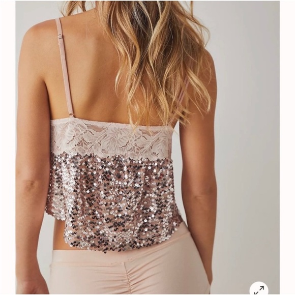 New Free People Right Rhythm Sequin Cami Champagne Pink Size Medium - Picture 2 of 10